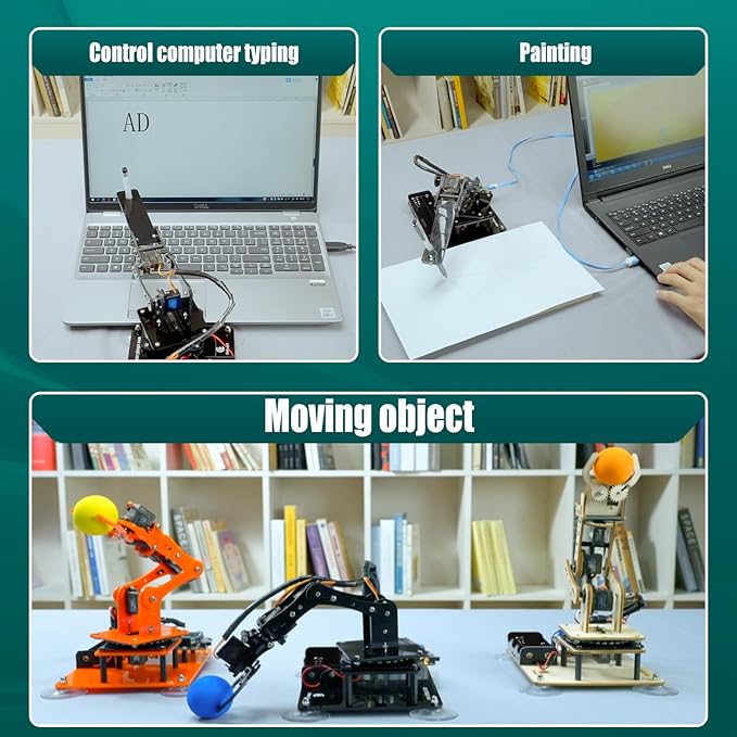 Adeept 5DOF Robotic Arm Kit Compatible with Arduino IDE, Programmable DIY Coding STEM Educational 5 Axis Build Robot Arm,Robot Starter Kit with OLED Display Processing Code and Tutorials - Wooden
