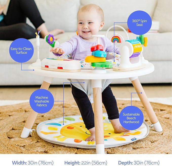 Move2Play 4-in-1 Baby Activity Center | Montessori-Inspired Design | 8 Interactive Toys | Tummy Time, Exersaucer & Toddler Table | Shower Gift | Essential | Must Have for 3, 6, 12 Month Old (Sun)