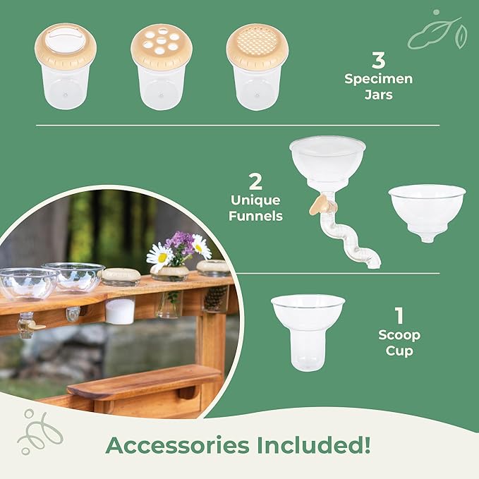 Guidecraft Acadia Kids' Outdoor Mud Kitchen Playset - Pretend Play Kitchen with Sink, Stove, and Accessories | Wooden Backyard Playset | Outdoor Play Furniture for Kids | Outdoor Toddler Activities