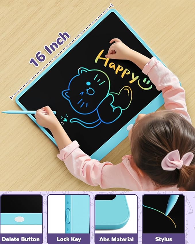 ORSEN LCD Writing Tablet 16 inch - Kids Doodle Board Colorful Drawing Pad Toys for Ages 3-12 Girls Boys Toddler Birthday Gifts, Blue