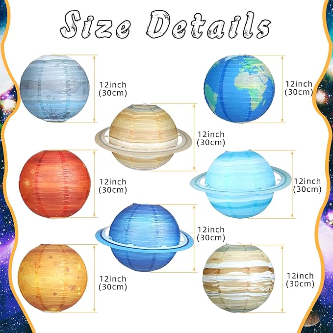 Planet Paper Lanterns, Planet Lanterns, 47 Pcs Paper Lanterns Party Decorations, Space Paper Lanterns for Kids Space Theme Party, Birthday Room Decorations