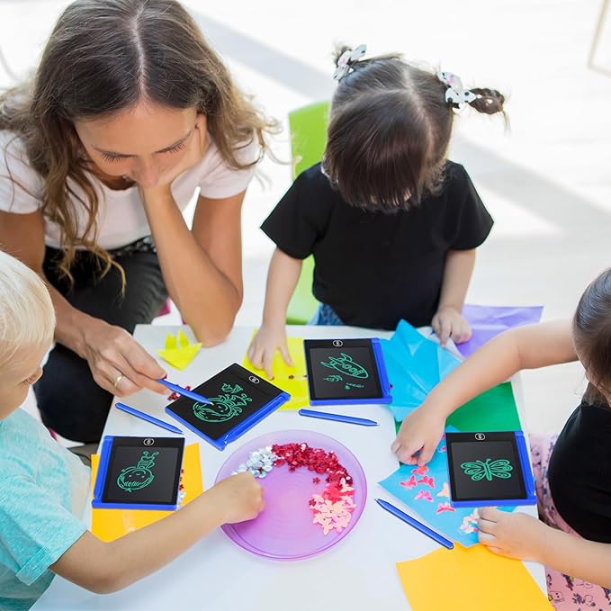 Zhehao 32 Pcs Mini LCD Writing Tablet 4.5 Inch Educational Toys Learning Writing Pad Erasable Drawing Pad Reusable Learning Toy Gift Preschool Art Board for Girls Boys Birthday Favor (Blue)