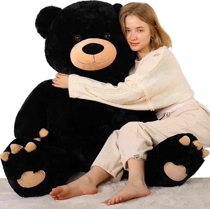 Tezituor 59in Big Teddy Bear Stuffed Animal, Giant Black Stuffed Animal for Baby Shower,Christmas,Valentine's Day or Birthday,5ft Life Size Large Plush Bear for Girlfriend Boyfriend Kids Adult