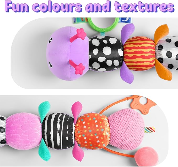 LIGHTDESIRE Baby Toys 6-12 Months Musical Caterpillar,Infant Toys Stuffed Animals with Ruler Design Mirror,Pull String,Crinkle&Rattles,Teething Toys for Tummy Time, Boy Girl Gifts 0-12 Months(Purple)