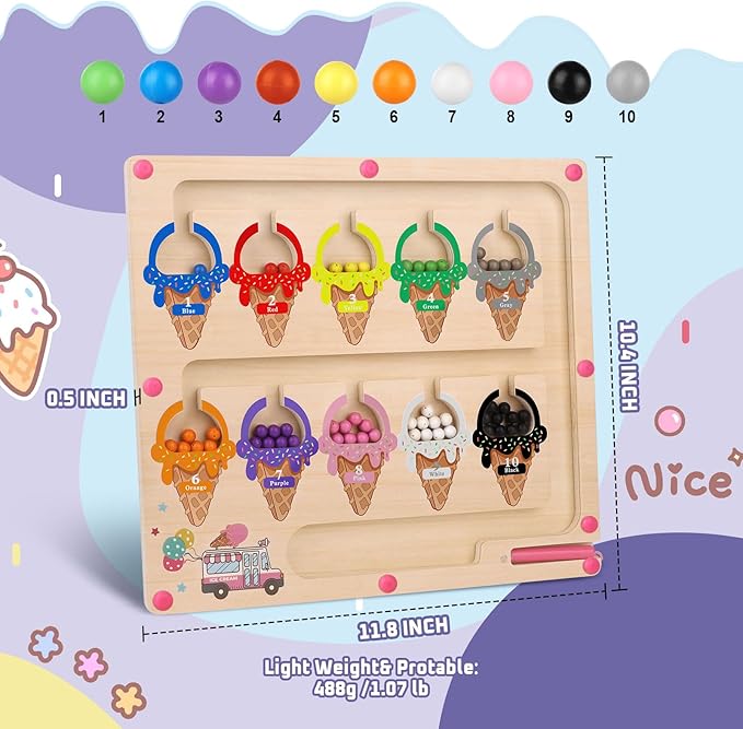 Syahro Montessori Magnetic Color and Number Maze Toy for Toddler Girls, Fine Motor Skills Board, Learning and Educational Birthday Gifts for Kids Girls 3-5 Years Old