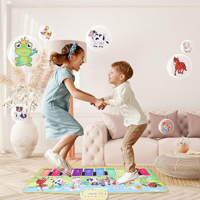 Toddler Toys Farm Animals Piano Mat, Baby Musical Floor Carpet Play mat for Kids,Sensory Educational Learning Dancing Keyboard,Touch Blanket Xmas Christmas Birthday Gift for 1-5 Year Old Girl boy