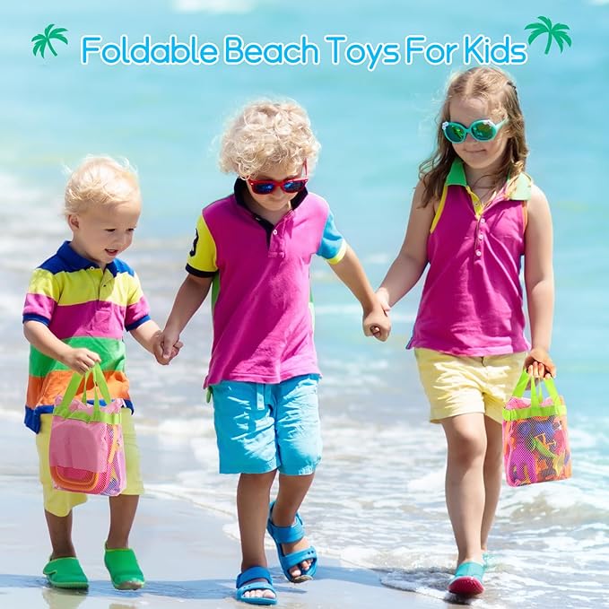 Beach Sand Toys for Kids: Sand Castle Toys with 2 Construction Trucks, Collapsible Beach Bucket, Shovel Set and Castle Builiding Kit, Sandbox Toys for Toddlers Girls Boys