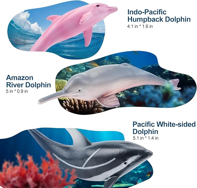 6PCS 5" Realistic Dolphin Figurines Toy for Toddlers, Ocean Animal Bath Toys for Kids, Dolphin Cake Toppers & Birthday Party Favors & Gifts for Boys & Girls