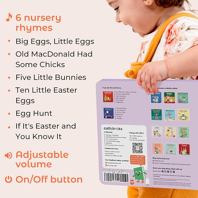 Cali's Books Easter Nursery Rhymes Musical Book - Easter Basket Stuffers for Toddlers, Baby Easter Basket Stuffers, Rechargeable Musical Books for Toddlers 1-3