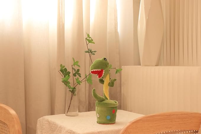 Hopearl Glowing Dancing Dinosaur Repeats What You Say - Talking T-Rex Wriggle Singing Mimicking Twisting Light Up Interactive Animated Speaking Plush Toy - Gifts for Kids, Green, 13''