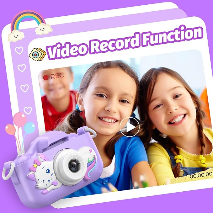 Goopow Kids Selfie Camera Toys for Girls Age 3-9, Digital Video Camera Toy with Protective Cover,Christmas Birthday Festival Gifts for 3-9 Year Old Girls Boys- 32GB SD Card Included (DC-H21-PURPLE)