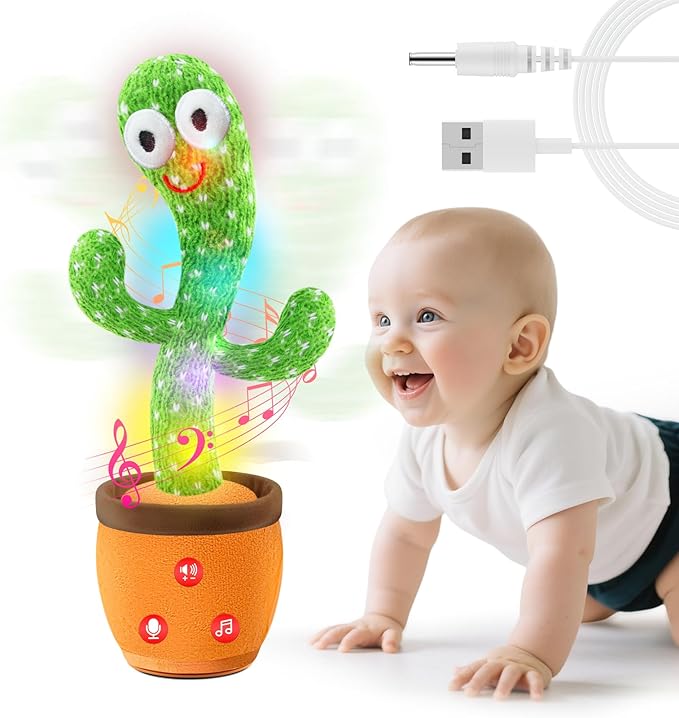 Rechargeable Dancing Talking Cactus Toy with Adjustable Volume, Interactive Cactus Baby Toys for Toddler, Boys Girls Gifts Singing Mimicking Recording Repeating What You Say with 120 English Songs