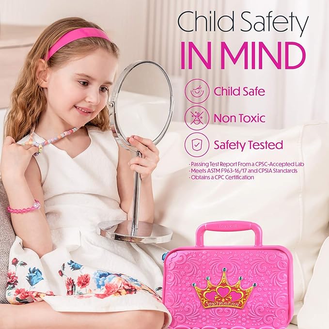 Toysical Princess Kids Makeup Kit for Girl - Real, Non Toxic Makeup for Kids kit with Remover, Washable Toddler Makeup Kit - Birthday Gift Pretend Play Makeup for Ages 3 4 5 6 7 8 9 10 Years Old