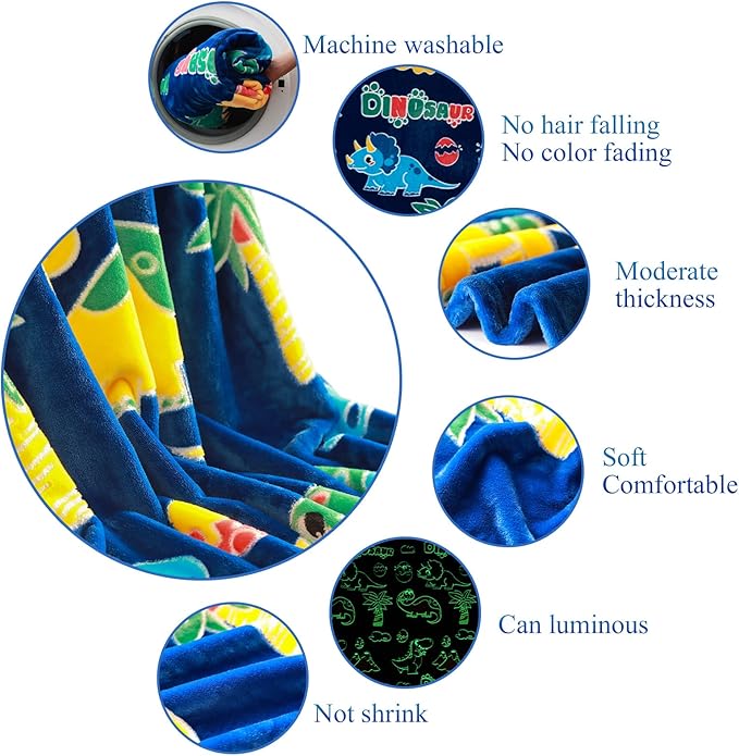 SALIMAH Glow in The Dark Blanket Dinosaur Gifts for Girls, Toys for Girls Boys Age 2 3 4 5 6 7 8 9 10 Year Old, Soft Kids Blankets Gifts for Grandkids Teens for Christmas Birthday, 50"x60"