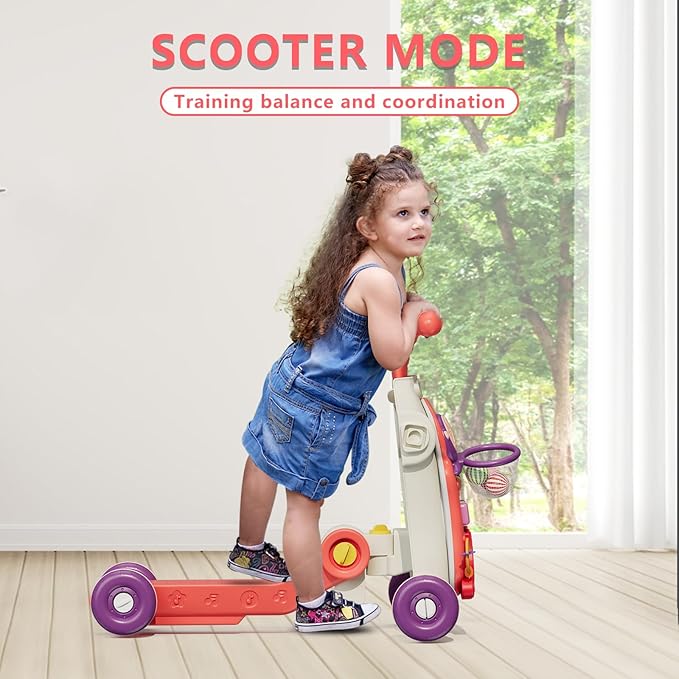 Upgraded 5 in 1 Baby Walker and Activity Center for Baby Girl, Learning to Walk, Sit to Stand, Early Learning Push Toys for Infant 12 Months, Walking Toys Gift for Toddler Girls, Red