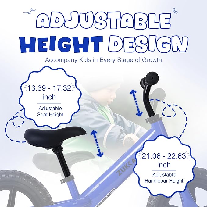 MEGHNA Toddler Balance Bike Kids Toy Aged 2-5 Years Old with Safety Footrest Adjustable Height Seat and Handlebar Strider Bike 8 inch Wheel for Over 18 Months Baby Toddler Kids, Easy to Assembly