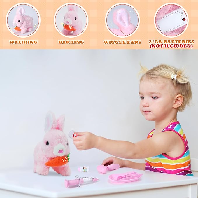 Doctor Kit for Girls -Vet Play Sets for Kids, Pretend Play Doctor Set with Pet Cage and Bunny Toy, Doctor Play Gift for Kids Toddlers Ages 3 4 5 6 Year Old for Role Play (Pink Bunny)