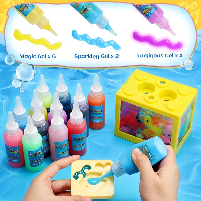 MDINGTD Magic Water Elf Toy Kit, DIY Magical Gel Art Crafts Kits with 12 Gels and 12 Molds, Make Your Own Creative Toys Party Favors Easter Christmas Birthday Gifts for Boys Ages 4-12