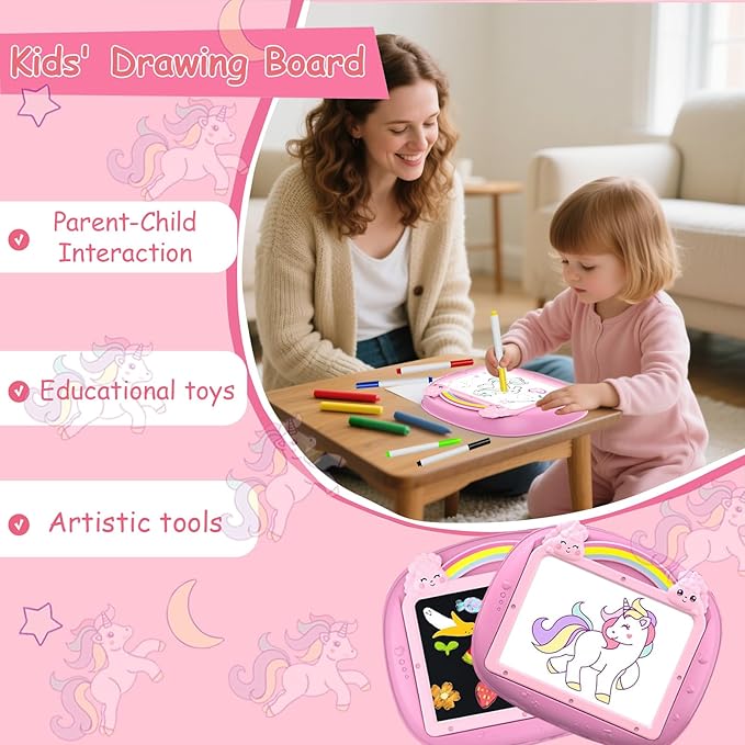 Unicorn Gift for 1-2 Years Old Girl, Girl Toys with Magnetic Letters and Numbers, Portable Doodle Board Easel, Learning and Educational Toy for 1-2 Years Old Girls (Pink)