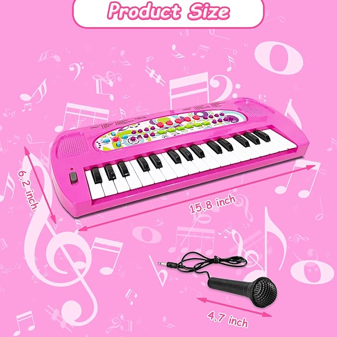 32 Keys Kids Piano Keyboard Toys, Multifunction Keyboard for Kids - Children Early Learning Educational Music Piano Toys for 3-8 Year Old Boys and Girls (Pink)
