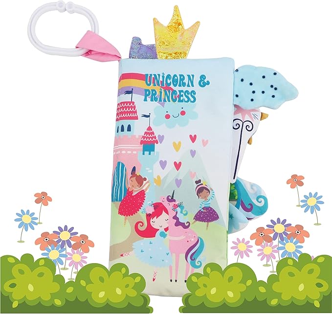 Unicorn Baby Books 0-6 Months Toys 6 to 12 Months, Touch Feel Cloth Crinkle Books for Babies,Infants, Soft Sensory Stroller Toys Baby Gifts Shower Items, Chweing Book, Easter Gift-Princess