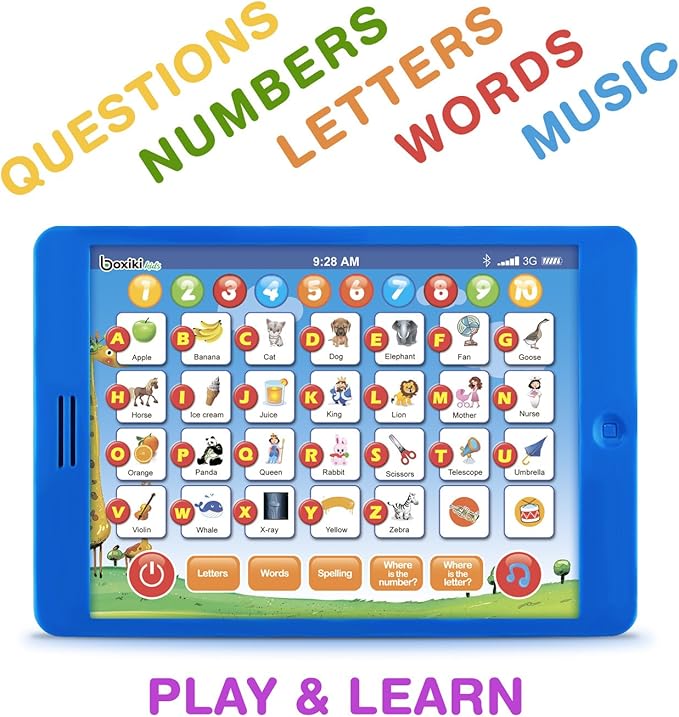 Learning Pad Fun Kids Tablet with 6 Toddler Learning Games by Boxiki Kids. Early Child Development Toy for Number Learning, Learning ABCs, Spelling, “Where is?” Game, Melodies. Fun to learn your ABCs!