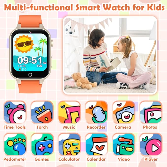 Luyiilo Kids Games Watch, with 26 Puzzle Games, Touch Screen, HD Camera, Alarm Clock, Toys for Ages 3-12 Years Old.Birthday Gift for Boys Girls (Orange)
