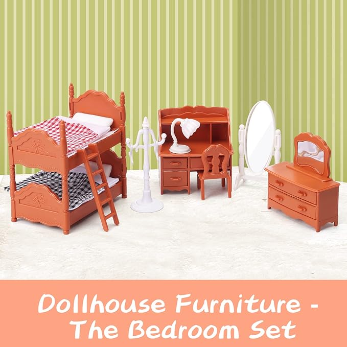 Dollhouse Furniture Set for Kids Toys Miniature Doll House Accessories Pretend Play Toys for Boys Girls & Toddlers Age 3+ with The Bedroom