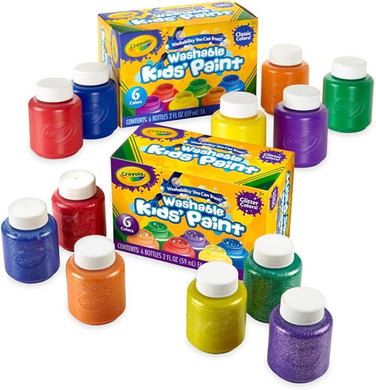 Crayola Washable Kids Paint Set (12ct), Easter Basket Stuffer, Classic and Glitter Paint for Kids, Spring Arts & Crafts Supplies for Classrooms, Toddler Painting Kit, Gifts, Ages 3+ [Amazon Exclusive]