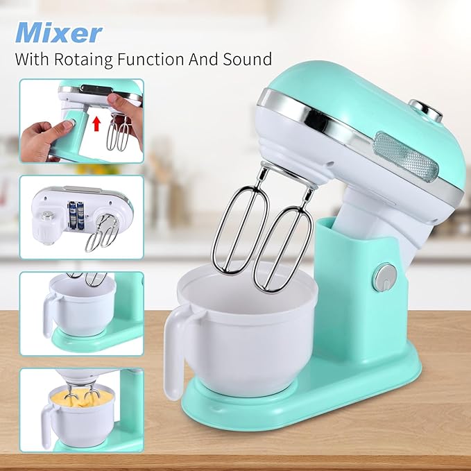 Play Kitchen Appliances Toy Set, Pretend Play Kitchen Toys Kids Kitchen Accessories Playset with Coffee Maker, Mixer and Toaster for Kids Ages 3-5 4-8 Christmas Birthday Party Gift