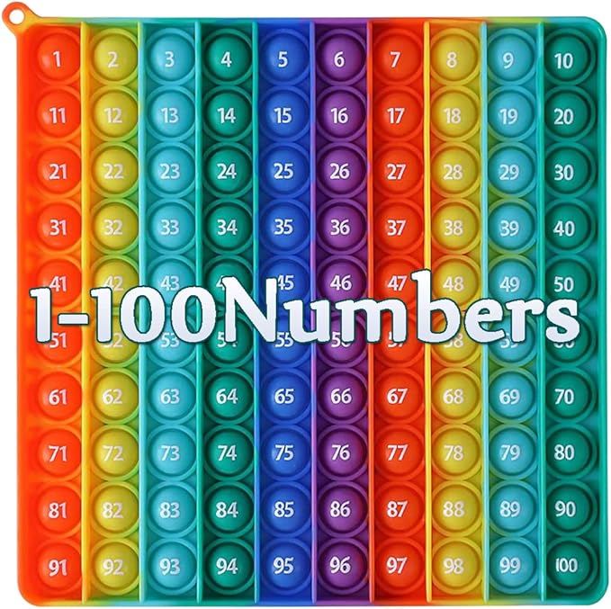 AK-SHIP 7.8in Big Size P0pp Math Toys , Rainbow Square Fidget Ttoy 100bubbles Stress Relieving Fidget Game for Teachers to Create Kinds of Math Manipulatives【with 1-100 Numbers Tables】