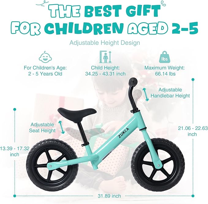 MEGHNA Toddler Balance Bike Kids Toy Aged 2-5 Years Old with Safety Footrest Adjustable Height Seat and Handlebar Strider Bike 8 inch Wheel for Over 18 Months Baby Toddler Kids, Easy to Assembly
