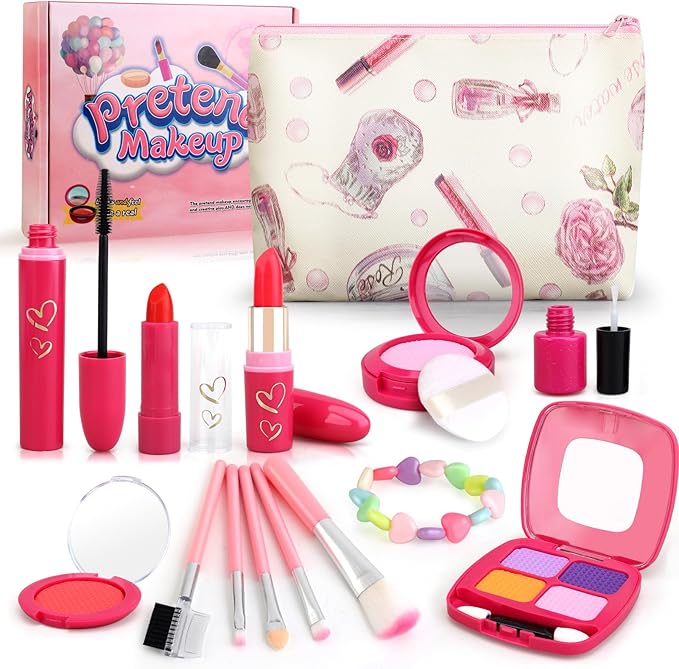Girl Gifts Basic Pretend Makeup for Little Girls 3-5, Play Makeup for Kids 3-5, Fake Makeup Set Toys for 3 4 5 6 7 Year Old Girls, Toddler Makeup Kit with Fake Make up Toys Gifts