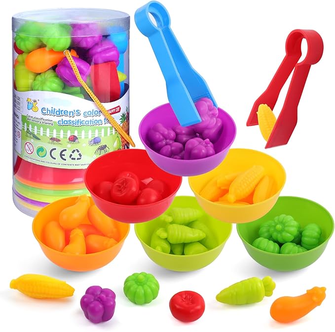 USATDD Counting Vegetables Color Sorting Matching Games with Bowls Preschool Learning Activities for Educational Sensory Montessori STEM Toy Sets for Toddlers Kids Boys Girls Aged 3-5