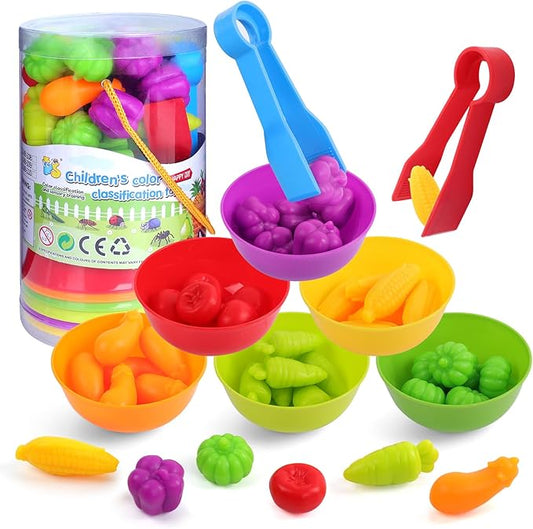 USATDD Counting Vegetables Color Sorting Matching Games with Bowls Preschool Learning Activities for Educational Sensory Montessori STEM Toy Sets for Toddlers Kids Boys Girls Aged 3-5