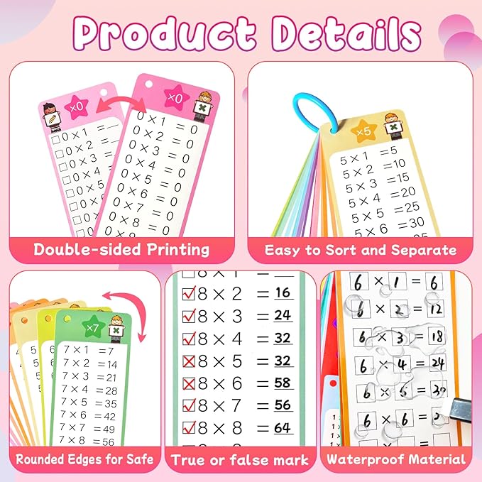 Math Flash Cards 0-12, 60PCS Times Table Flash Cards Chart, with Dry Erase Markers Sorting Ring, 1st, 2nd, 3rd Grades Educational Math Multiplication Game for Kids Classroom Home