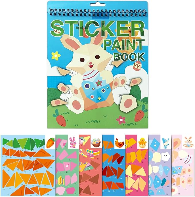 TPQKA Easter Sticker Book for Kids Ages 4-8 Crafts Rabbit Eggs Stickers Numbers Paint Books Gifts for Kid Boys Girls School Party Favors Basket Stuffers Car Travel Activity Toy