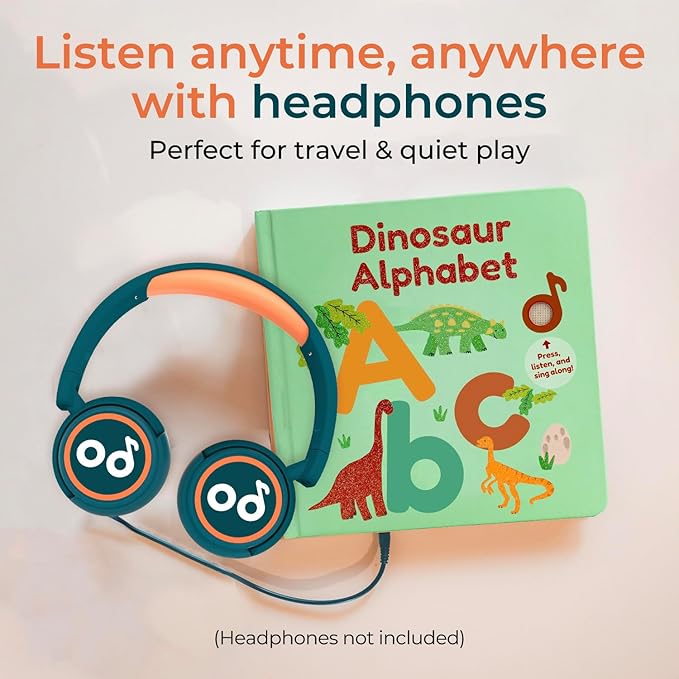 Cali's Books Dinosaur Alphabet Book Toddlers 1-3 - Dino ABC, Headphone Jack, Musical Books Kids, Interactive Talking Baby Toddler Sound Book, Educational Song Learning Toys Singing Music Toy Babies