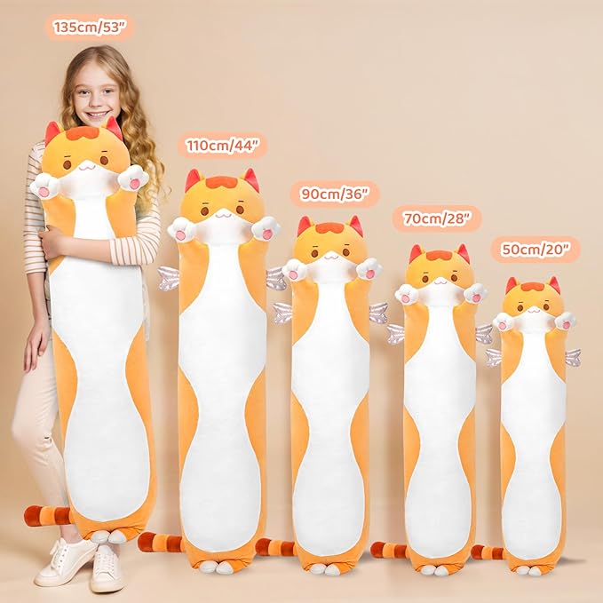 Mewaii Long Cat Plush 5 Sizes, 120% Extra Filling Giant Plushness Kids Body Pillow, Kawaii Cute Brown Cat Stuffed Animals Plushies, Big Long Body Pillow Cat Plush Gift for Girls 36”