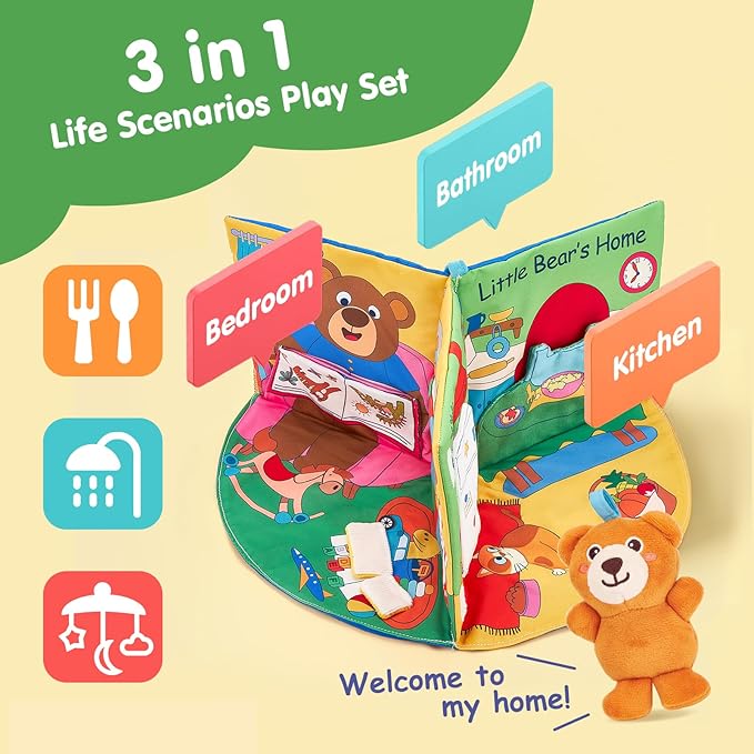 hahaland Baby Book for 1 Year Old - Touch and Feel Soft Activity Books Tummy Time Baby Toy 6 9 12 18 Months Interactive Book for Babies 6-12 Month on Airplane Christmas Birthday Gift Stocking Stuffers