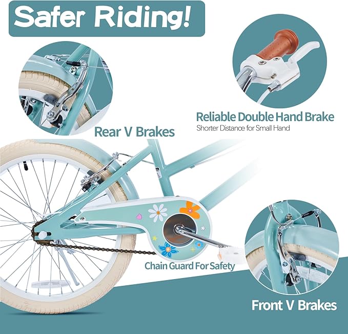 JMMD Girls Bike for 4-12 Years Old Kids, 12 14 16 18 20 24 Kids Bike with Training Wheels, Basket and Doll Seat, Toddler Girls Bicycles with Handbrake & Kickstand, Multiple Colors