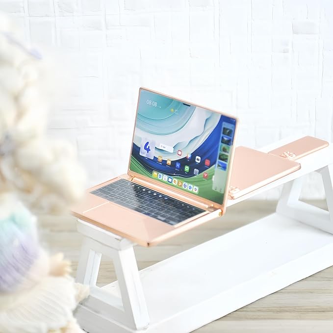 Dollhouse Decoration Miniature Accessories Dollhouse Worlds Smallest Computer Laptop Tablet Phone Simulation Accessories for Doll 1:6 1:12 Miniatures Play Set (Rose Golden)