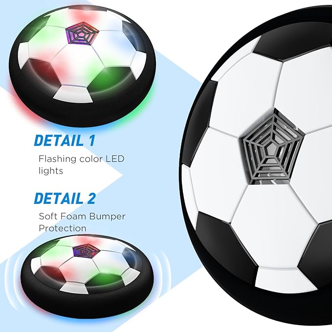 LED Hover Soccer Ball Boy Toys, Air Power Kids Training Ball Playing Football Indoor Outdoor Game, Birthday Gifts for Age 3 4 5 6 7 8-10 Years Old Boys Girls - Soccer (2PCS Black)