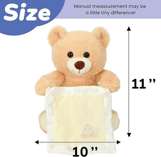 Hopearl Peek A Boo Bear with Security Blanket Interactive Repeats What You Say Plush Teddy Bear Toy Musical Singing Talking Stuffed Animal Adorable Electric Animate Birthday Festival, Beige, 11''