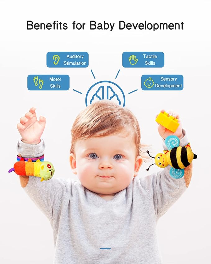 Infinno Baby Wrist Rattle Socks and Foot Finder Set, Perfect Baby Toys for 0-12 Months Newborn Boys and Girls As Shower Gifts, Garden Bug Series