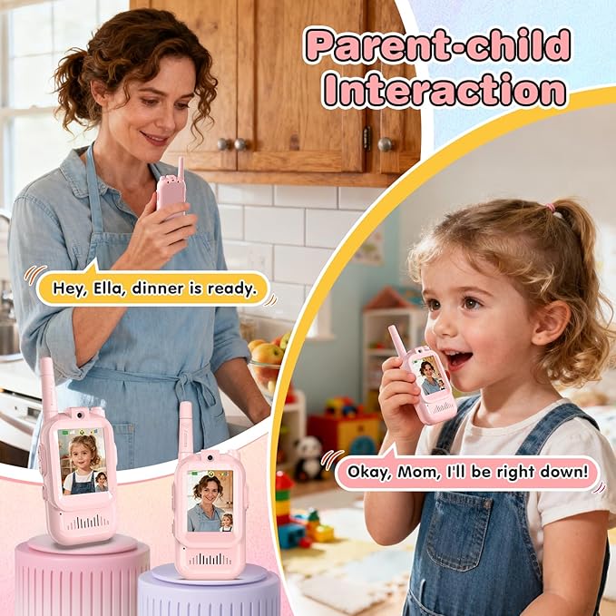 Video Walkie Talkies for Kids, 2 Pack Facetime Walkie Talkies with HD Camera & Voice Changer for Boys Girls for Family Games, Indoor, Outside, Hiking Christmas Birthday Toys Gift Ages 3-12 (Pink)