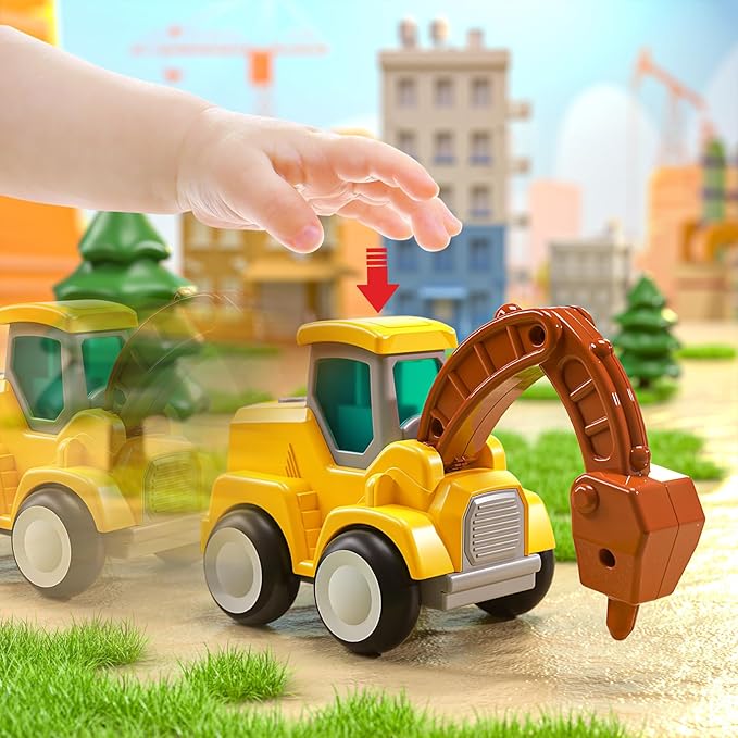 Press and Go Construction Vehicle Trucks Toys for Toddlers 2-4, 4 PCS Car Trucks for Boys Girls with Flexible Joints, Kids Toddlers Toys for 3 4 5 6 Years Old Boys Girls Birthday Gifts