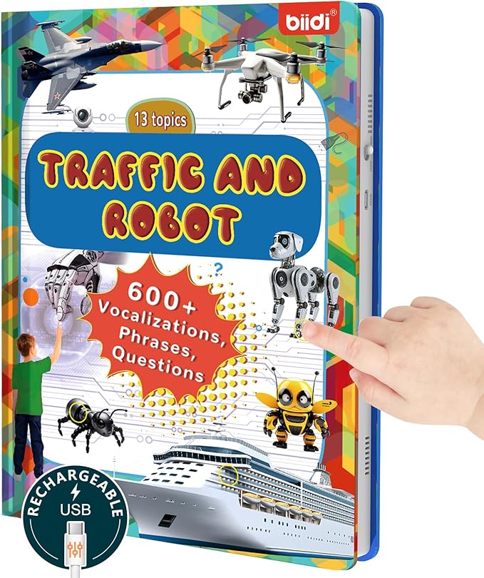 English Talking Book,Interactive Word Sound Book Toddler 3-5,Sensory Autism Toy,Educational Learning Travel Toys for Boys Girls Birthday Gift for 3 4 5 6 Year Old Kids,with 13 Topics,600+ Sounds