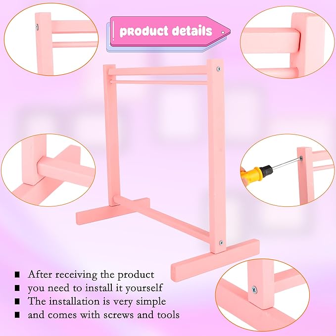 26 Pcs Wood Doll Garment Rack with Wooden Clothes Hanger Mini Wooden Girl Doll Clothes Hanger Organizer Storage Shelf for 18 Inch Girl Doll Clothes Baby Dollhouse (Color Set 2)