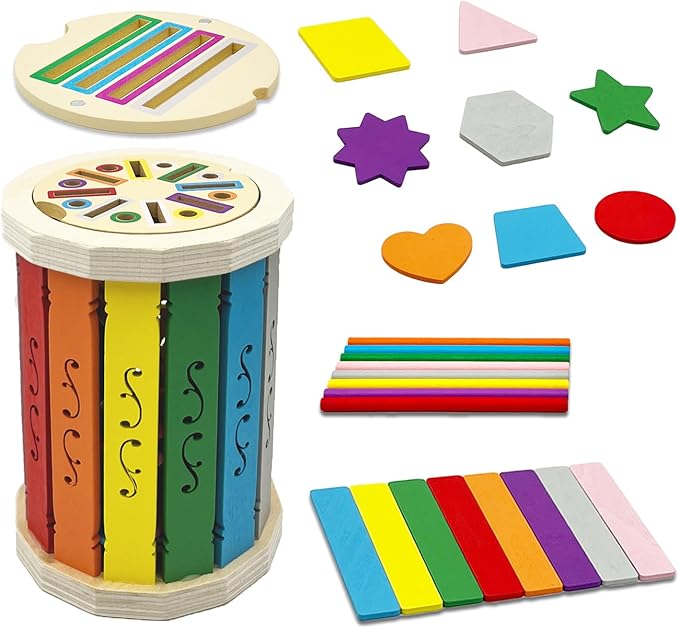 Montessori Wooden Stick Color Sorting Toys for 3 Year Old, Dual Play Educational Preschool Learning Fine Motor Skills Sensory Toys for Toddlers 3-5 Girl Boy Birthday Gifts (Rainbow Bucket)